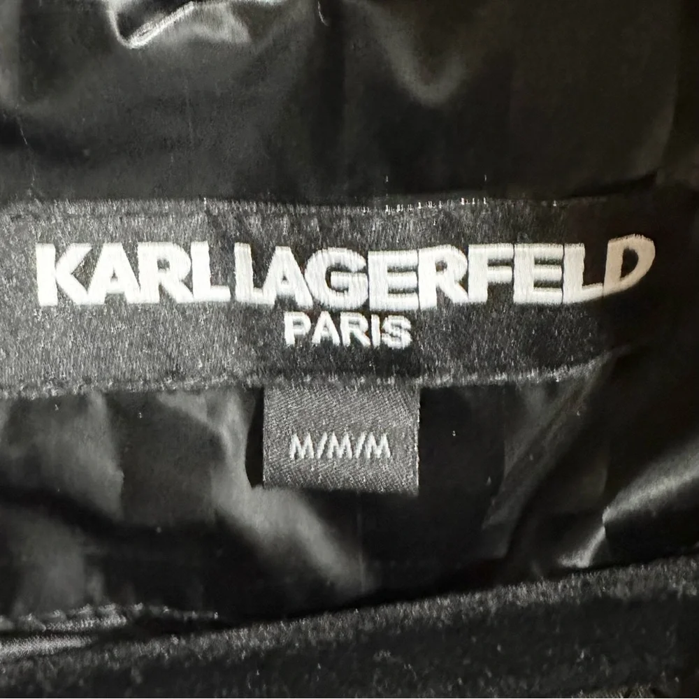 Karl Lagerfeld Paris Men's Shiny Bitmap Printed Black Down Puffer Jacket M NWOT - Picture 6 of 9